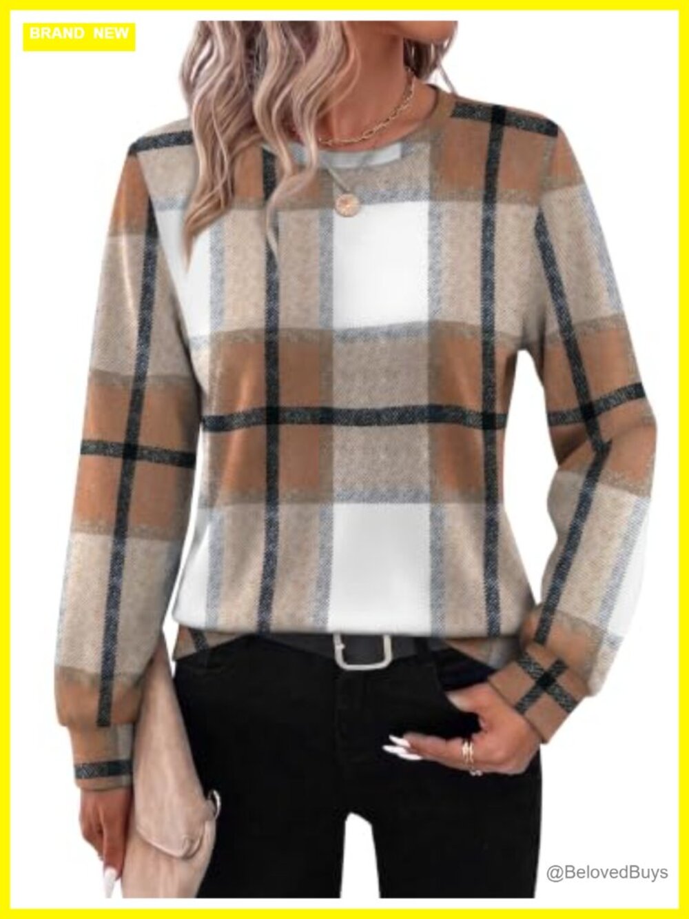 Womens Crewneck Sweatshirt Long Sleeve Pullover Thermal Knit Top - Picture 1 of 6